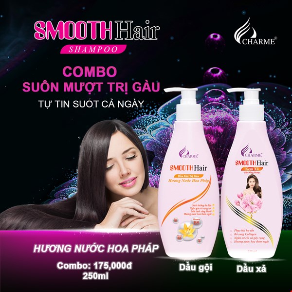 COMBO Dầu gội - Kem xả SMOOTH HAIR Trị Gàu 250ml