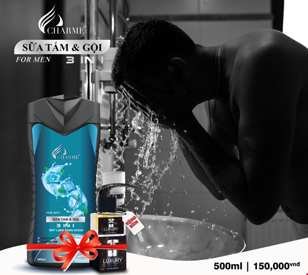 Sữa tắm và gội TOÀN THÂN 3in1 Charme For Men (Xanh)