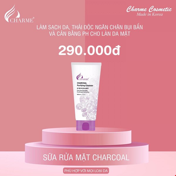 Sữa rửa mặt than hoạt tính Charme Charcoal Purifying Cleanser