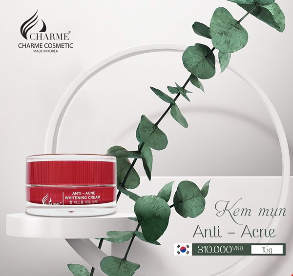 KEM TRỊ MỤN THÔNG ĐỎ CHARME ANTI - ACNE WHITENING CREAM 15g