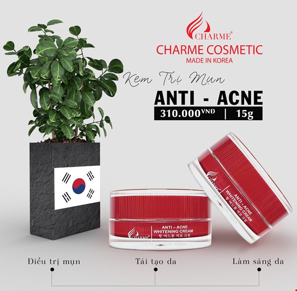 KEM TRỊ MỤN THÔNG ĐỎ CHARME ANTI - ACNE WHITENING CREAM 15g