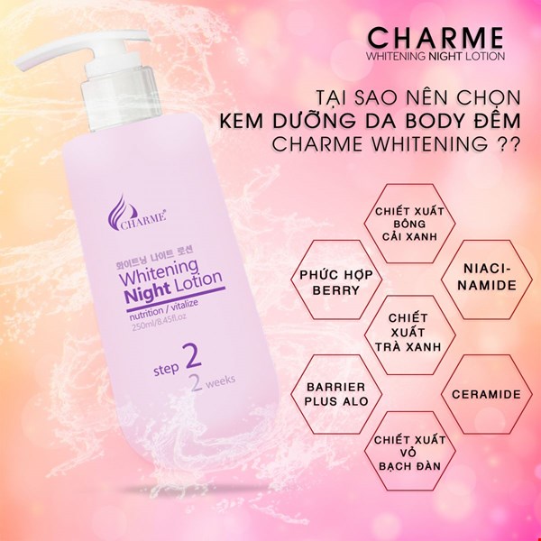 Dưỡng Da Toàn Thân Charme Whitening Night Lotion ( Chai )