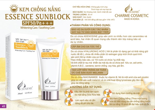 Kem Chống Nắng Charme Essence Sunblock Spf50/Pa+++