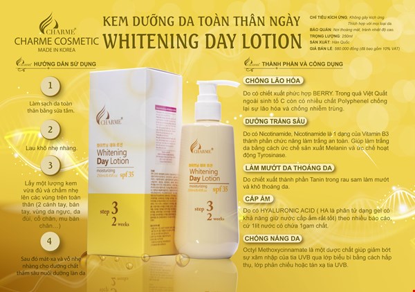 Dưỡng Da Toàn Thân Ban Ngày Charme Whitening Day Lotion ( Chai )