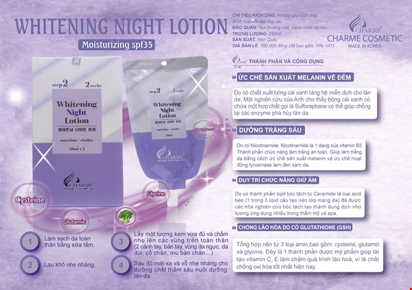 Dưỡng Da Toàn Thân Charme Whitening Night Lotion ( 5Túi )